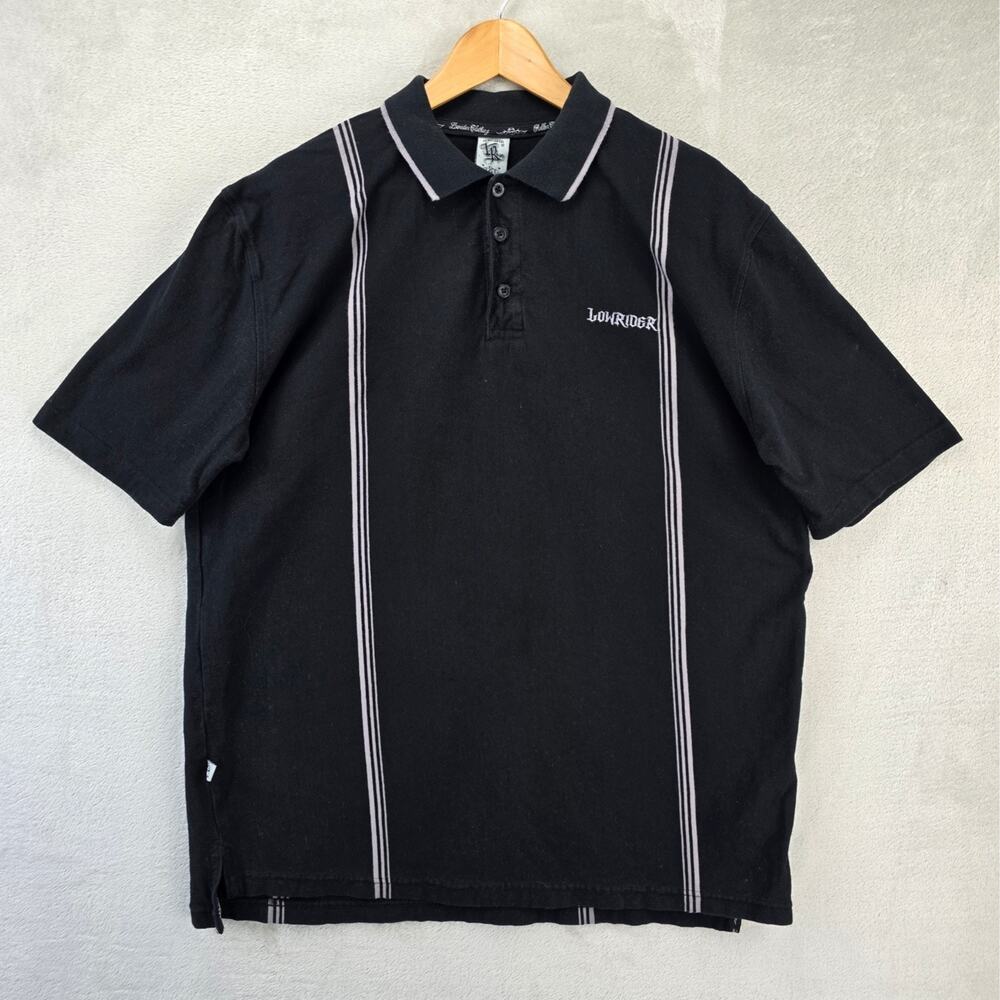 Vintage Lowrider Striped Polo Shirt Mens XL Black 90s Y2K Chicano Cholo